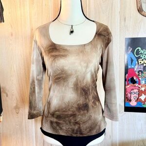 Vintage Medium Brown Tie Dye Stretch Top 90s 2000s